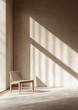 © CYBERPINK - A wooden chair is sitting in a room with a white wall