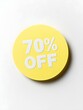 © drdigitaldesign - White '70% OFF' Text on a Light Yellow Round Paper Note. White Background