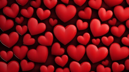 Poster - Red heart pattern is shown with many red hearts in a row. Concept of love and affection