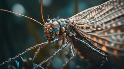 Sticker - A Detailed Close-Up of an Insect Covered in Dew