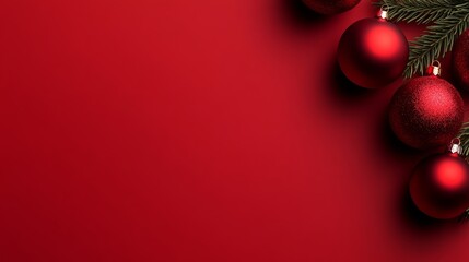 Poster - Red background with a bunch of red Christmas ornaments. They are arranged in a way that they are all facing the same direction