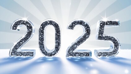 Poster - Glittering 2025 numbers made of crystal or ice, set against a radiant background,created with generative ai