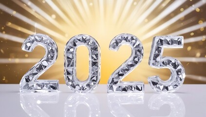 Poster - Glittering 2025 numbers made of crystal or ice, set against a radiant background,created with generative ai