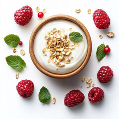 Canvas Print - Berries With Yogurt Isolated