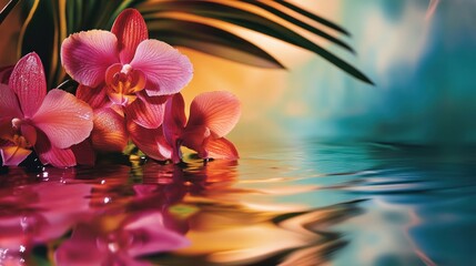 Sticker - Pink Orchids Reflecting on Calm Water