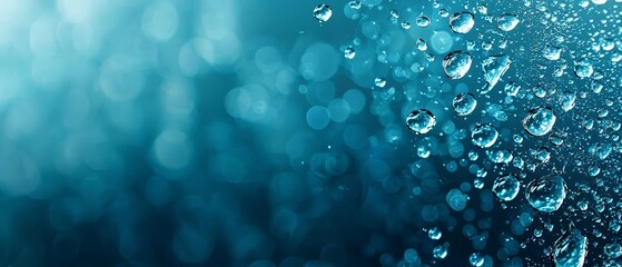 A close up of water droplets on a blue background