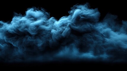Poster - A mesmerizing display of dark blue smoke billows and intertwines against a black backdrop, creating an enchanting atmosphere. The fluid movement evokes a sense of mystery and depth