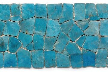Poster - Vibrant Mosaic of Glass and Porcelain Shards Creating a Geometric Pattern with Vivid Blue Tones and Intricate Textures for Artistic Design Projects