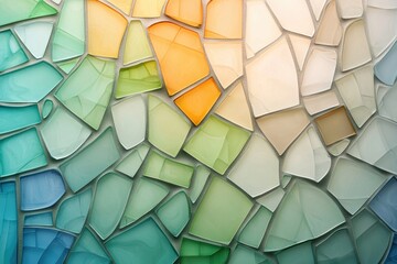 Poster - A Colorful Mosaic Made of Vibrant Glass and Porcelain Pieces Showcasing a Beautiful Pattern of Blues, Greens, Oranges, and Yellows for Decorative or Artistic Purposes