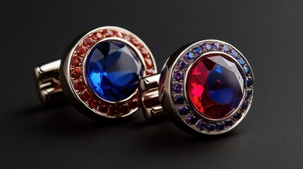 Wall Mural - Pair of Gemstone Cufflinks with Blue and Red Stones