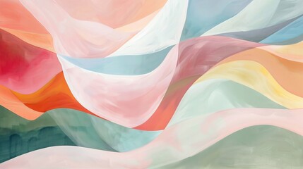 Wall Mural - a colorful abstract art piece with flowing pastel waves, creating a sense of movement and harmony. t