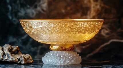 Wall Mural - Intricately Carved Golden Bowl on Crystal Base