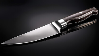 Stainless steel knife, isolated on a dark black