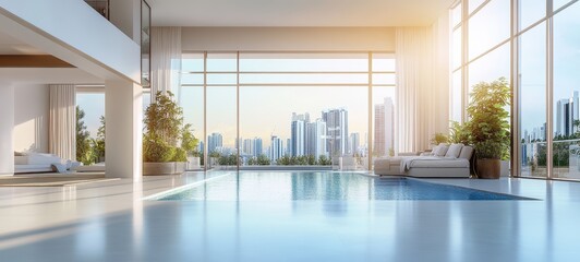 A banner for a real estate advertisement, featuring a clean, professional layout with blue and white tones, highlighting a luxurious property in the background