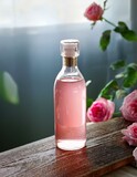 Pink rose water in a bottle