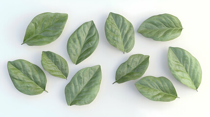 Wall Mural - a flat lay of green leaves on a white background.