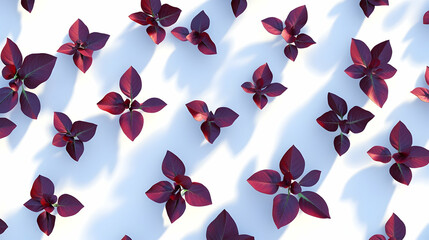 Wall Mural - a flat lay of red leaves arranged in a repeating pattern on a white background with shadows.