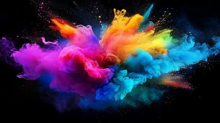 vivid explosion of colorful powder, bright and vibrant color burst, dynamic multicolored splash, ene