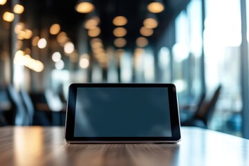 Interactive Tablet for Business Meetings. Online Conference Concept in Modern Office Workspace