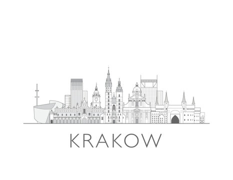 Krakow skyline cityscape vector illustration