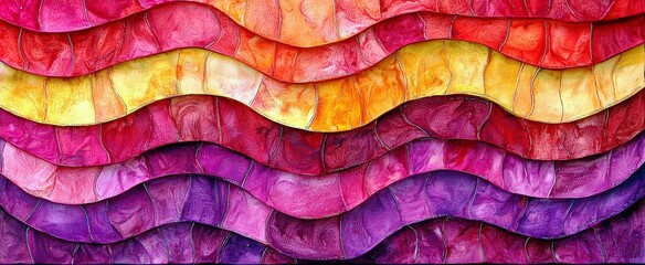 Poster - Vibrant Wavy Patterns in Layers of Colorful Textures with Abstract Design Elements for Artistic and Creative Backgrounds or Themes