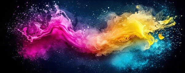 Poster - Colorful Abstract Smoke Waves in Vibrant Shades of Pink, Yellow, and Blue Creating a Dynamic and Artistic Background for Visual Projects and Creative Designs