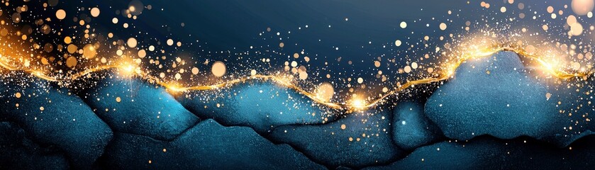 Poster - Beautiful Abstract Background with Sparkling Gold and Blue Elements Creating a Serene and Enchanting Atmosphere for Various Creative Projects