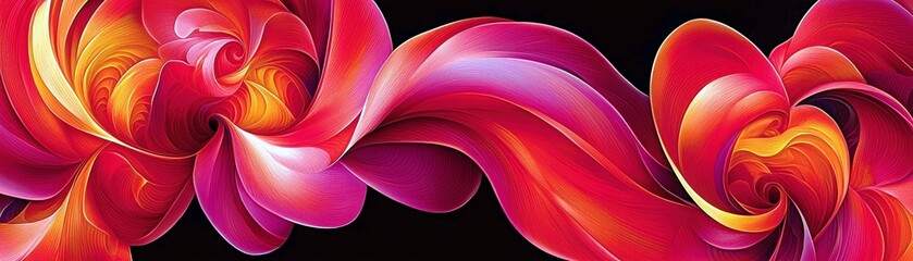 Poster - Vibrant Swirling Abstract Design with Fiery Red and Orange Hues Creating a Flowing Floral Appearance Against a Dark Background