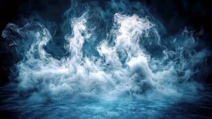 Poster - Ethereal Swirling Blue Smoke Against Dark Background Perfect for Abstract Backgrounds, Artistic Designs, and Creative Projects Featuring Fluid Motion and Dreamlike Aesthetics
