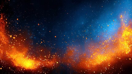 Poster - Stunning Abstract Space Background with Dynamic Orange and Blue Highlights, Cosmic Dust Particles, and a Mystical Universe Feel for Stunning Visual Projects