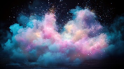 Poster - Ethereal Dreamy Clouds with Sparkling Stars in Vibrant Colors Capturing the Essence of Imagination and Creativity in a Mystical Night Sky