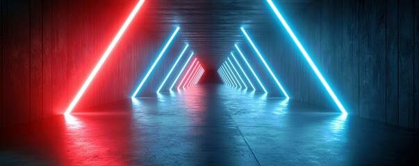 Poster - Futuristic Neon Corridor with Red and Blue Lights Creating a Dynamic Atmosphere for Sci-Fi or Cyberpunk Themes