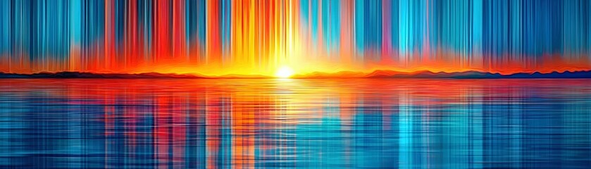 Poster - Vibrant Abstract Sunset over Calm Waters with Striking Color Gradients and Light Reflections Capturing a Serene and Dreamy Atmosphere at Dusk