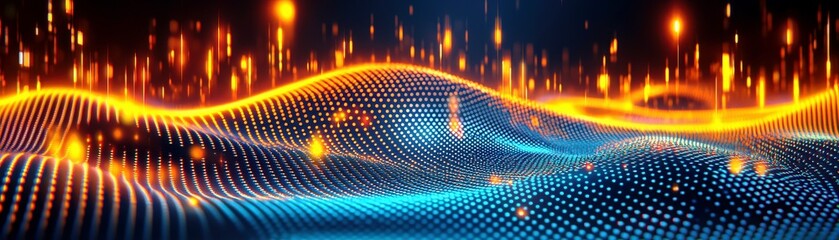 Poster - Vibrant Abstract Landscape with Illuminating Waves and Dazzling Lights Creating a Lively and Dynamic Visual Experience in a Digital Art Style
