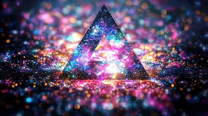 Poster - Vibrant Cosmic Triangle Surrounded by a Kaleidoscope of Stars and Colors, Symbolizing Unity, Energy, and the Mysteries of the Universe