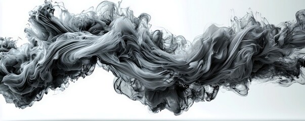 Poster - Abstract black and white smoke flowing elegantly in a dynamic wave, creating a sense of movement and fluidity against a soft gray background