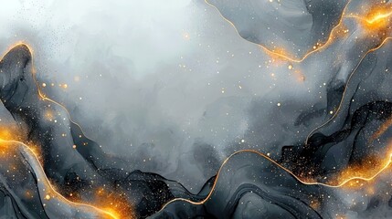Poster - Abstract Background with Swirling Gray and Black Patterns Highlighted by Sparkling Golden Accents for Creative Projects and Digital Art