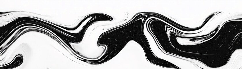 Poster - Abstract Black and White Fluid Art with Waves and Swirls Creating a Modern and Elegant Design for Backgrounds and Artistic Projects