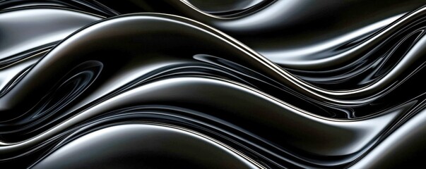 Poster - Abstract Black Waves with Smooth curves and Glossy Texture Perfect for Background or Artistic Design Elements in Modern Digital Artwork and Creative Projects