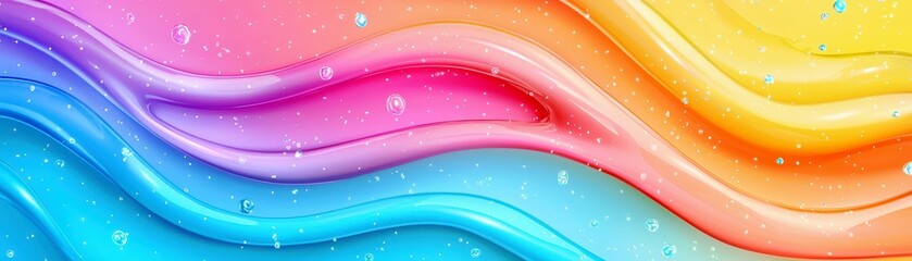 Poster - Colorful Abstract Background with Fluid Waves and Water Droplets, Vibrant Design for Creative Projects, Colorful Stripes in Pink, Blue, and Yellow Hues