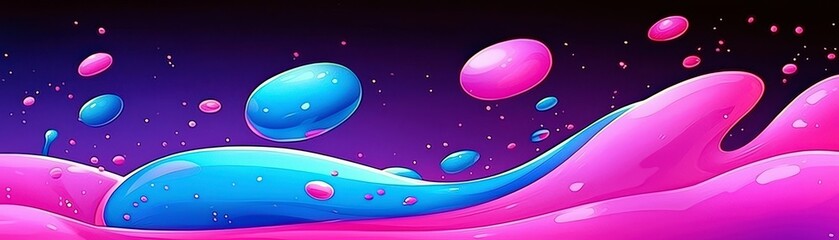Poster - Colorful Abstract Fluid Artwork with Blue and Pink Waves Creating Vibrant and Dreamlike Atmosphere for Modern Design Projects and Creative Backgrounds