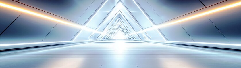 Poster - Futuristic Aesthetic of a Bright, Triangular Corridor with Ambient Lighting Enhancing the Modern Architecture in a Sleek and Minimalist Style
