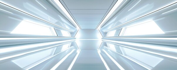 Poster - Futuristic Abstract Interior with Bright Lights and Sleek Surfaces for Modern Design Concepts, Technology, and Innovation Themes in Stock Photography