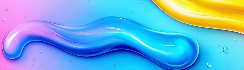 Poster - Vibrant Fluid Color Waves on Gradient Background with Water Droplets, Ideal for Creative Projects and Modern Designs, Invoking a Sense of Motion and Freshness