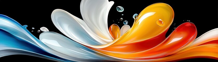 Poster - Vibrant Splash of Fluid Colors on a Black Background Showcasing Dynamic Movement and Artistic Expression in Abstract Design