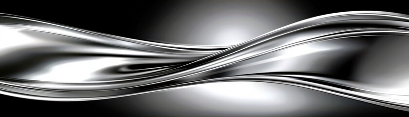 Poster - Abstract silver waves flowing across a sleek black background, creating an elegant and modern design that evokes motion and fluidity in visual art compositions.