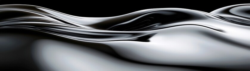 Poster - Smooth Black Waves of Liquid Surface Reflecting Light with Glossy Texture in Abstract Style Against Dark Background for Creative Design Projects