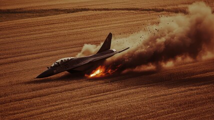 Fighter jet crashing into a field created with Generative AI