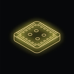 Poster - Neon yellow cpu chip is glowing on a black background