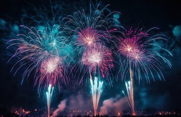 Poster - Colorful fireworks illuminating night sky during celebration